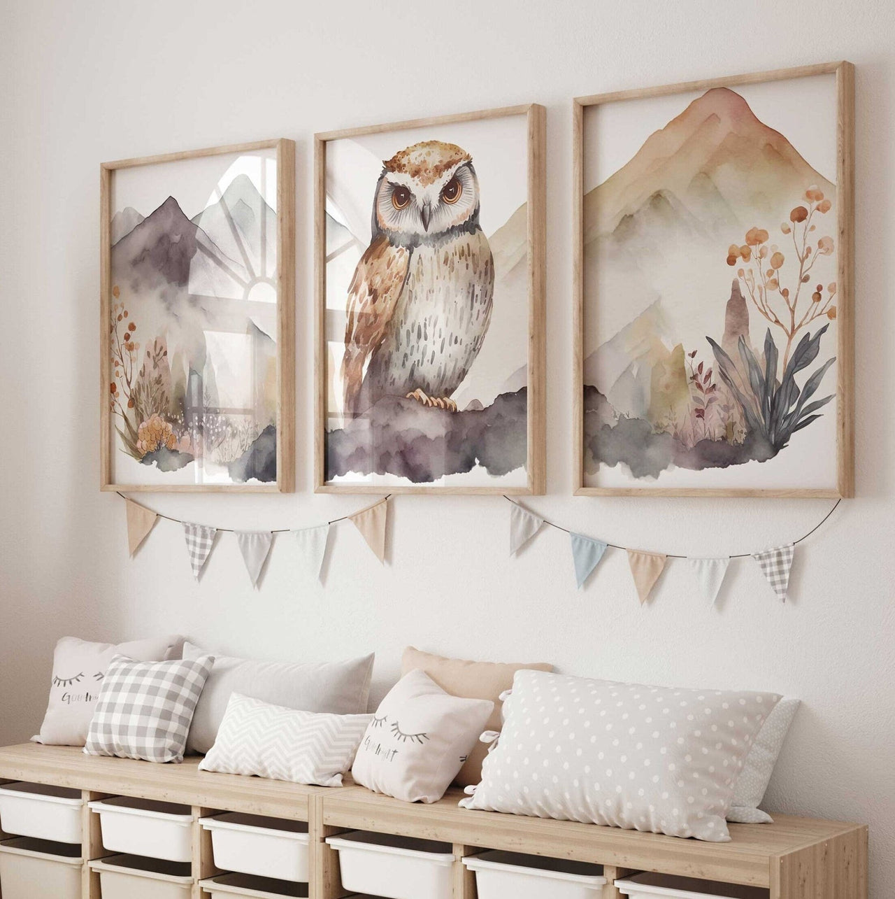 Owl Wall Art – Bird Nursery Print • Set of 3