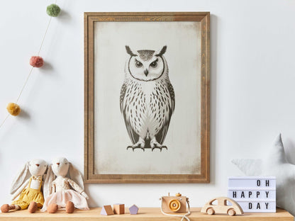 Owl Wall Art, Vintage Nursery Decor, Forest Animal Painting - WildfieldPrints
