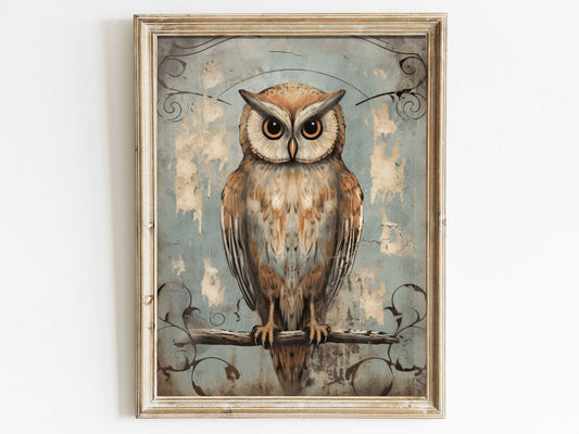 Owl Wall Art, Vintage Nursery Decor, Forest Animal Print - WildfieldPrints