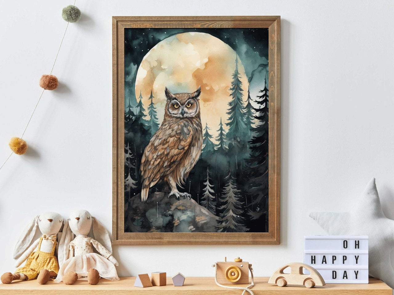 Owl Watercolor Wall Art – Nature Nursery Print