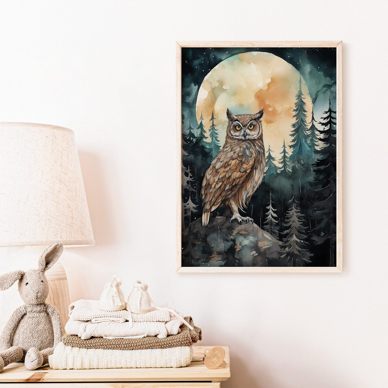 Owl Watercolor Wall Art – Nature Nursery Print