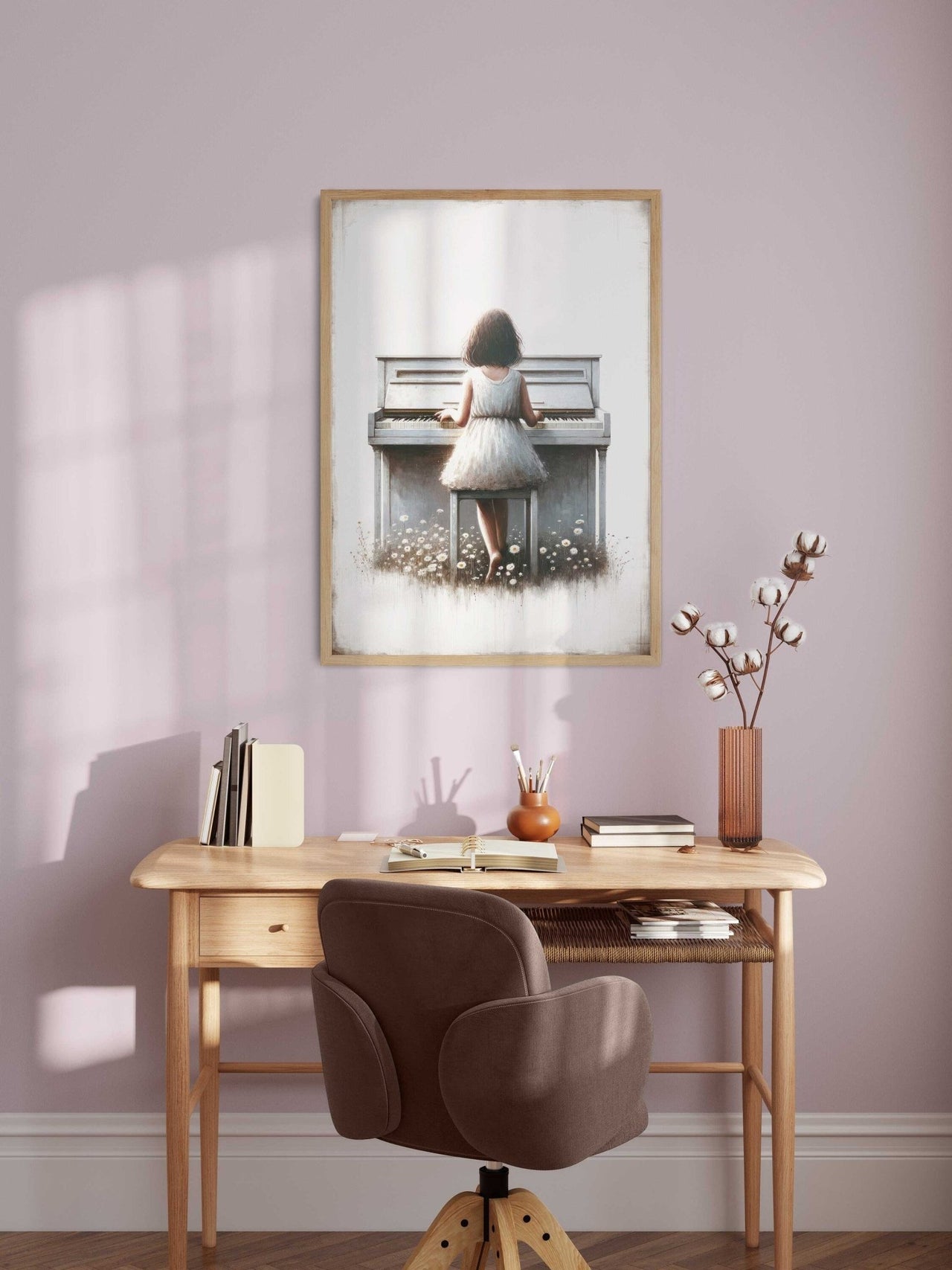 Girl Playing Piano Wall Art – Music Nursery Print for Girls Room