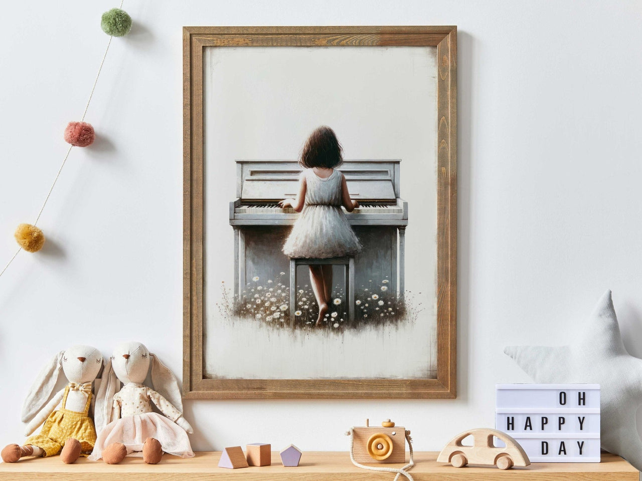 Girl Playing Piano Wall Art – Music Nursery Print for Girls Room
