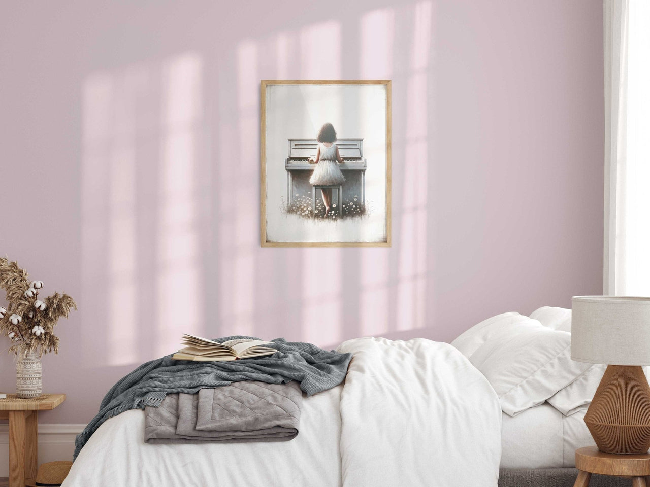 Girl Playing Piano Wall Art – Music Nursery Print for Girls Room