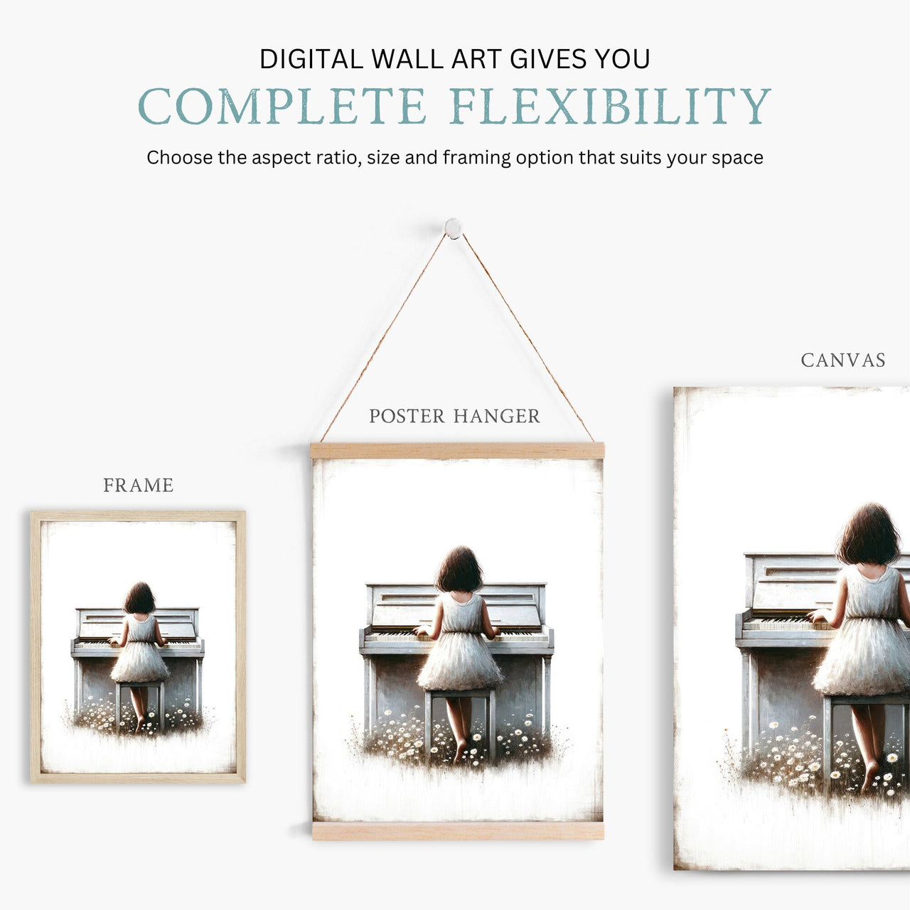 Girl Playing Piano Wall Art – Music Nursery Print for Girls Room
