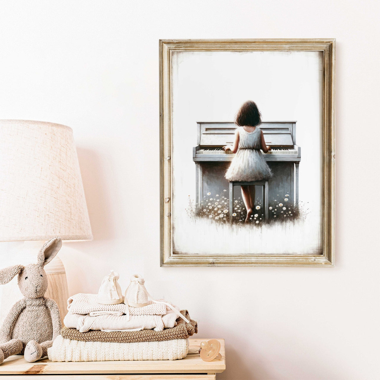 Girl Playing Piano Wall Art – Music Nursery Print for Girls Room