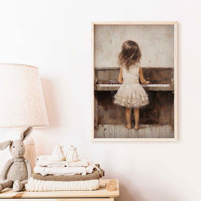 Piano Nursery Decor, Music Themed Wall Art, Girl Playing Piano - WildfieldPrints