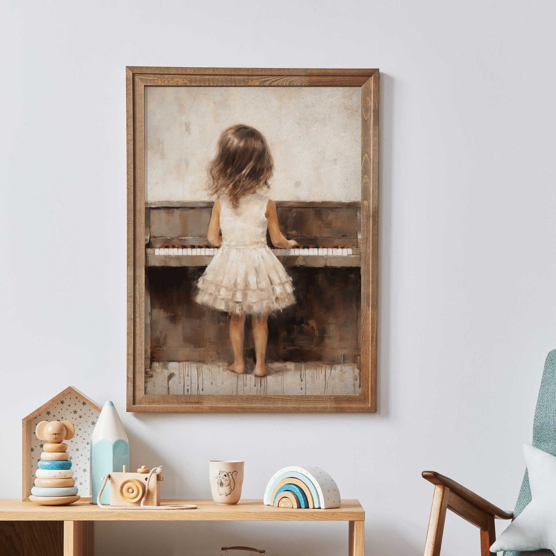 Piano Nursery Decor, Music Themed Wall Art, Girl Playing Piano - WildfieldPrints