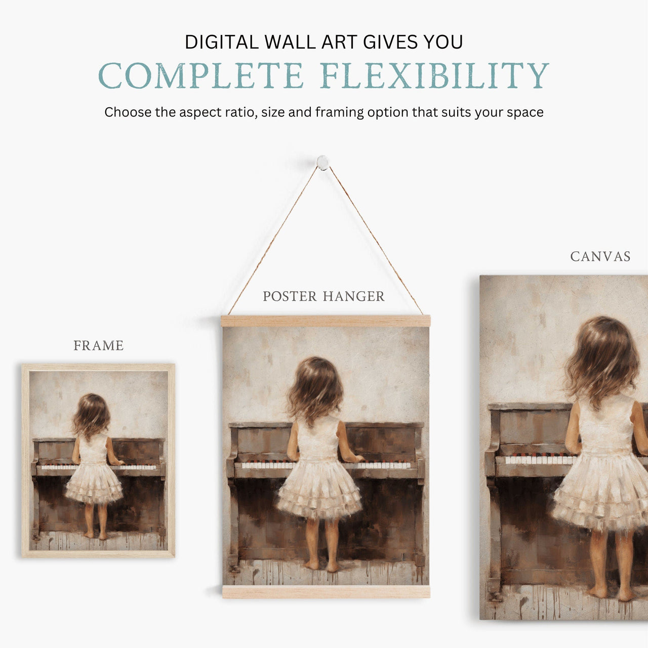 Girl Playing Piano Wall Art – Music Nursery Print