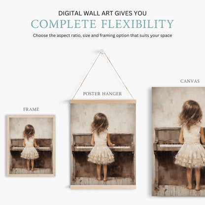 Piano Nursery Decor, Music Themed Wall Art, Girl Playing Piano - WildfieldPrints