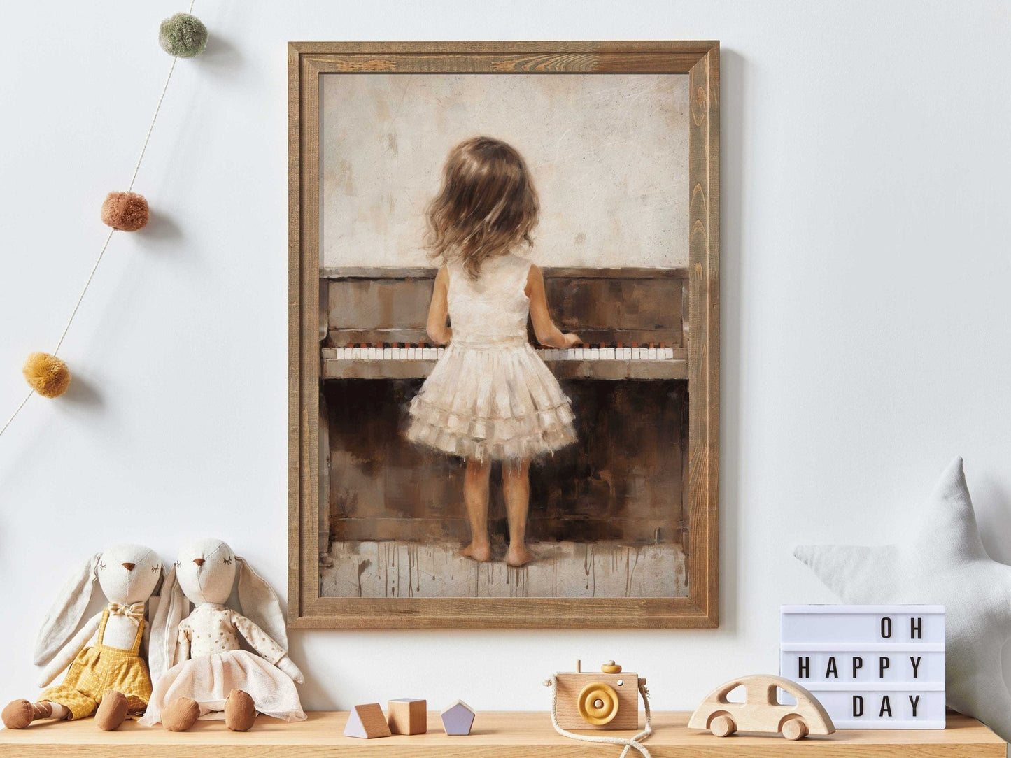 Piano Nursery Decor, Music Themed Wall Art, Girl Playing Piano - WildfieldPrints