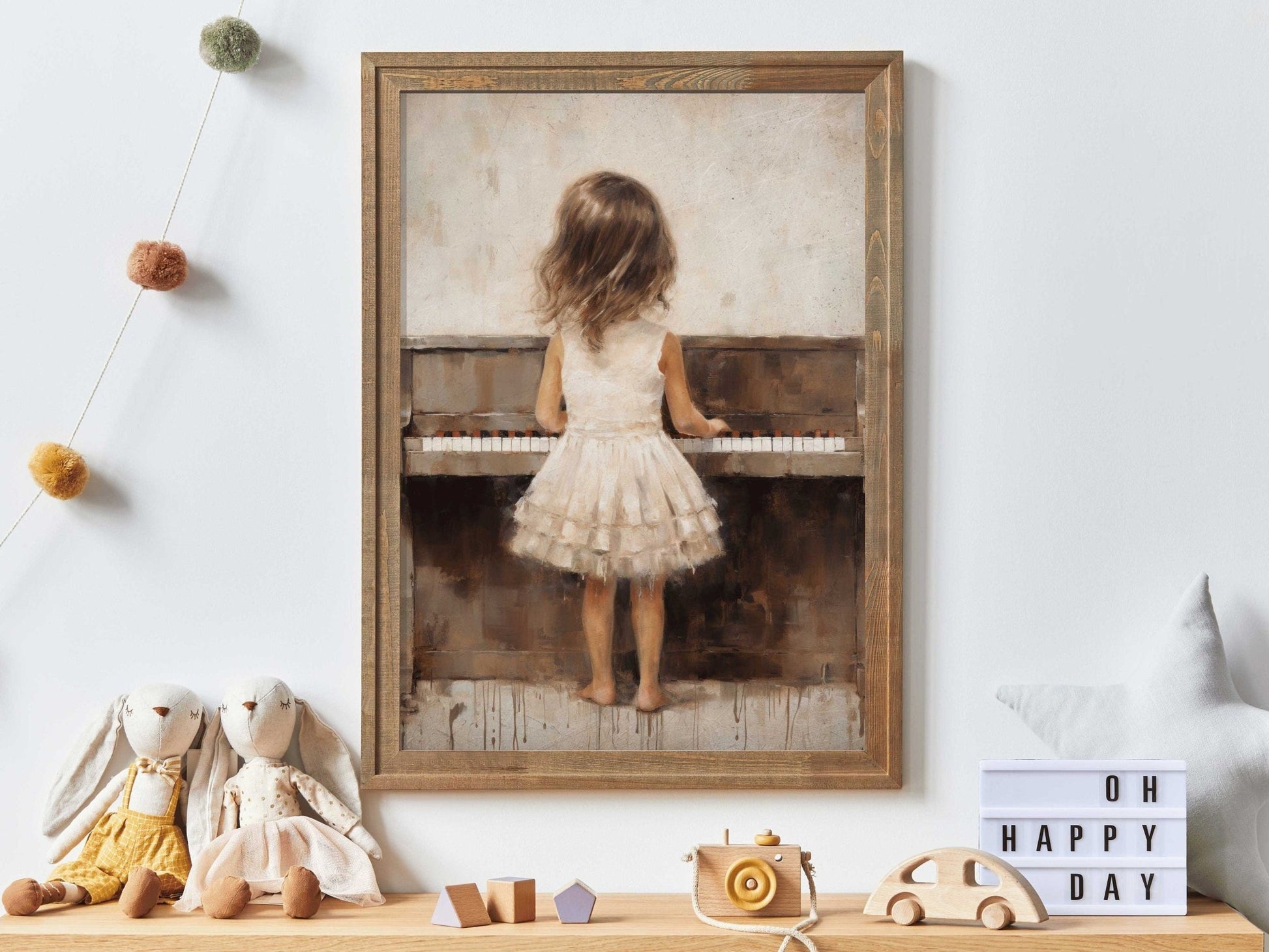 Piano Nursery Decor, Music Themed Wall Art, Girl Playing Piano - WildfieldPrints