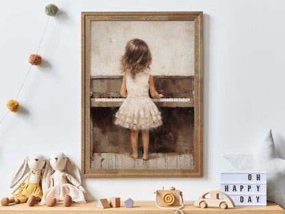 Piano Nursery Decor, Music Themed Wall Art, Girl Playing Piano - WildfieldPrints