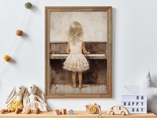 Piano Nursery Decor, Music Themed Wall Art, Girl Playing Piano - WildfieldPrints