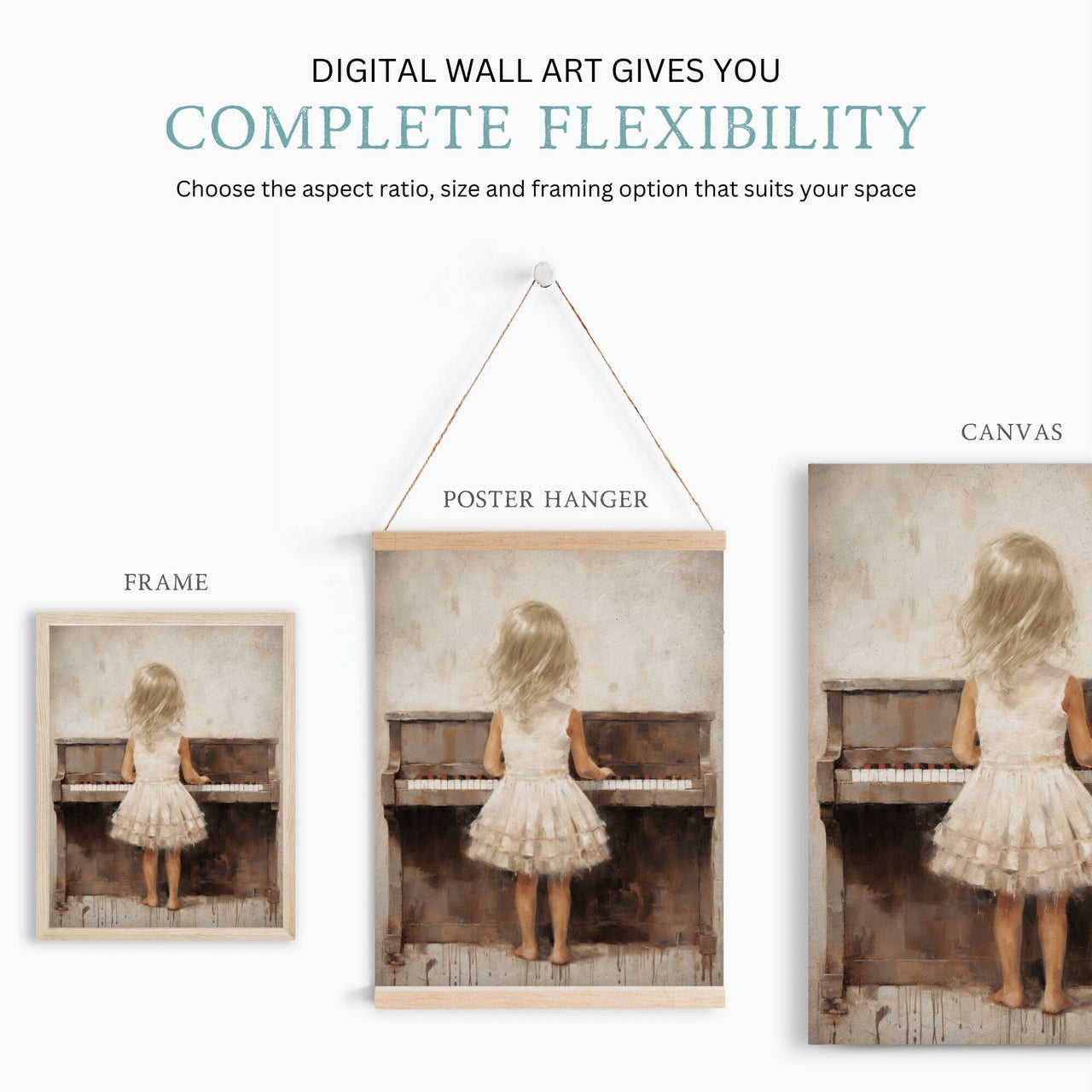 Girl Playing Piano Wall Art – Music Nursery Print