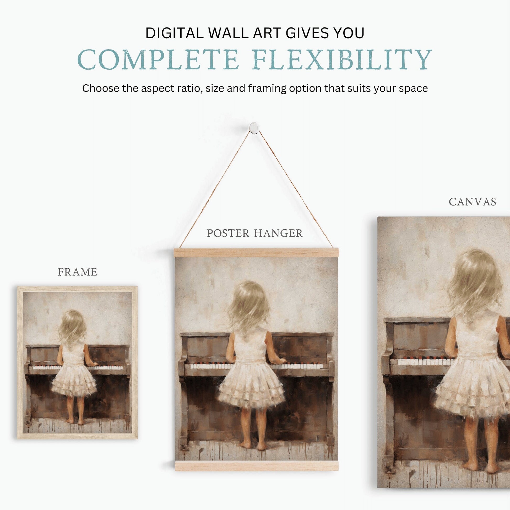 Piano Nursery Decor, Music Themed Wall Art, Girl Playing Piano - WildfieldPrints