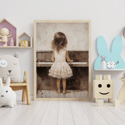 Piano Nursery Decor, Music Themed Wall Art, Girl Playing Piano - WildfieldPrints