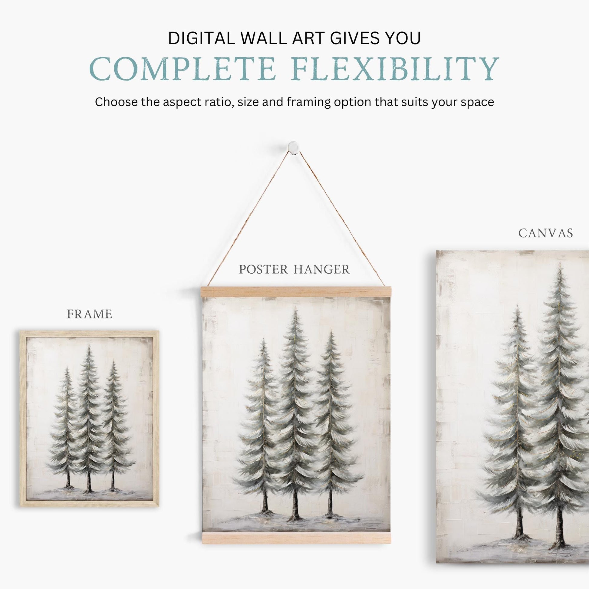 Pine Tree Art, Vintage Forest Wall Decor, Christmas Wall Painting - WildfieldPrints