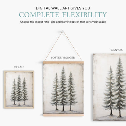 Pine Tree Art, Vintage Forest Wall Decor, Christmas Wall Painting - WildfieldPrints
