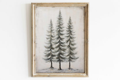 Pine Tree Art, Vintage Forest Wall Decor, Christmas Wall Painting - WildfieldPrints