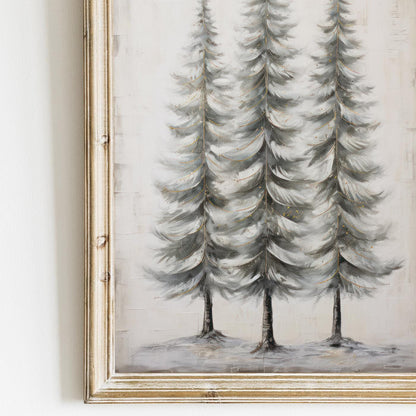 Pine Tree Art, Vintage Forest Wall Decor, Christmas Wall Painting - WildfieldPrints