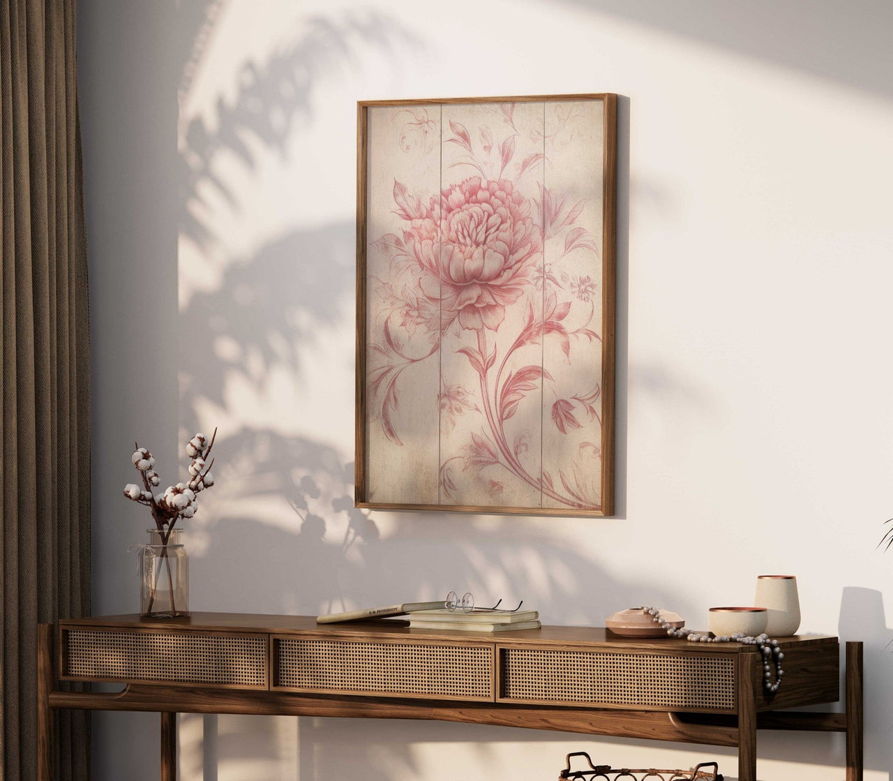 Pink Floral Wall Art – Flower Living Room Print