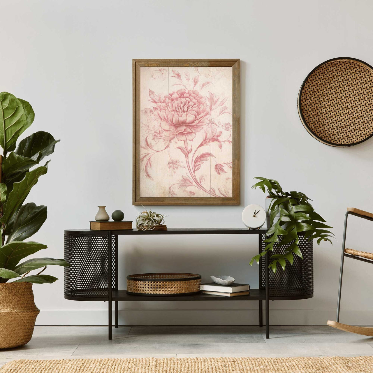 Pink Floral Wall Art – Flower Living Room Print