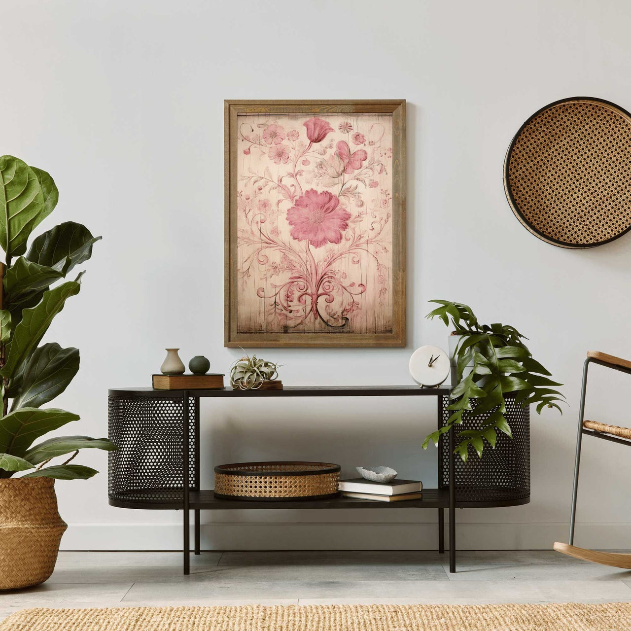 Pink Floral Wall Art – Flower Living Room Print