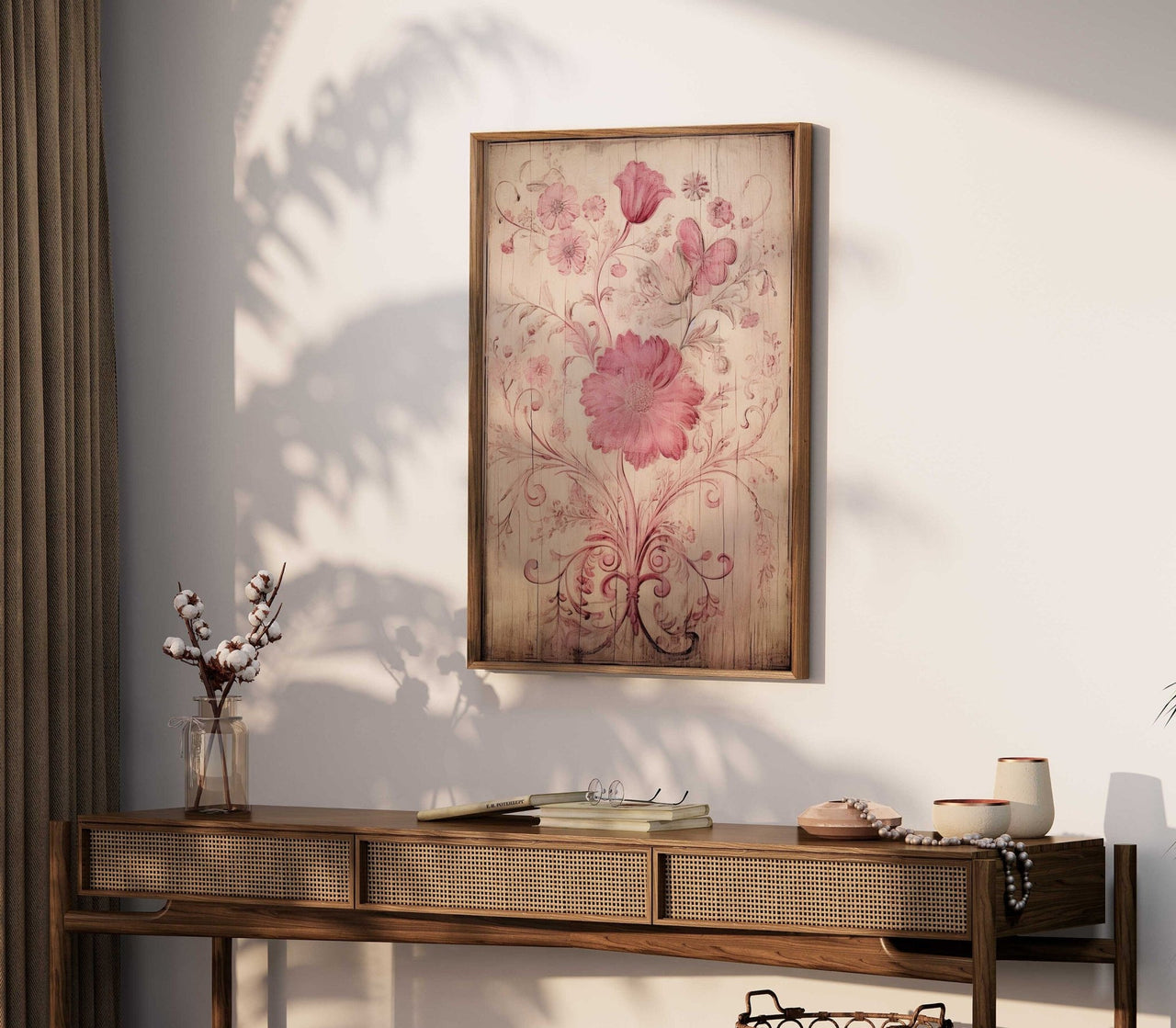 Pink Floral Wall Art – Flower Living Room Print