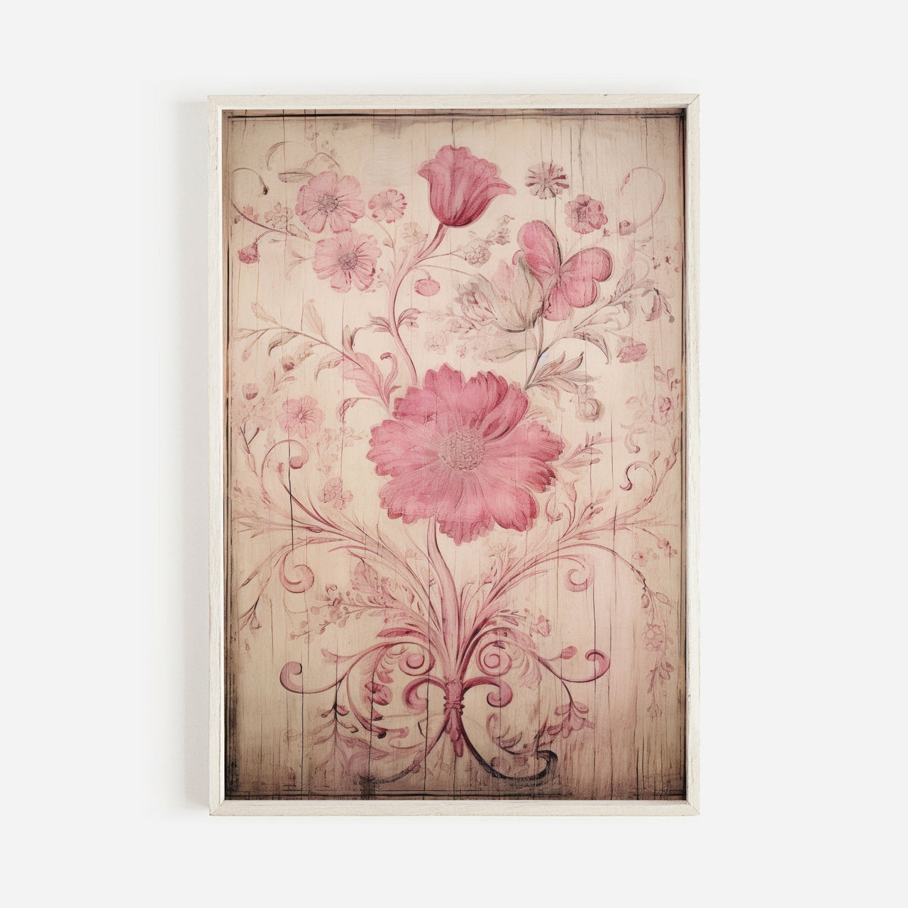 Pink Floral Wall Art – Flower Living Room Print