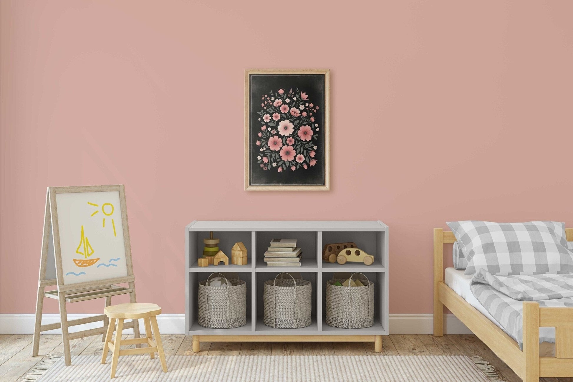 Pink Flower Art, Modern Farmhouse Nursery Decor, Floral Wall Decor - WildfieldPrints