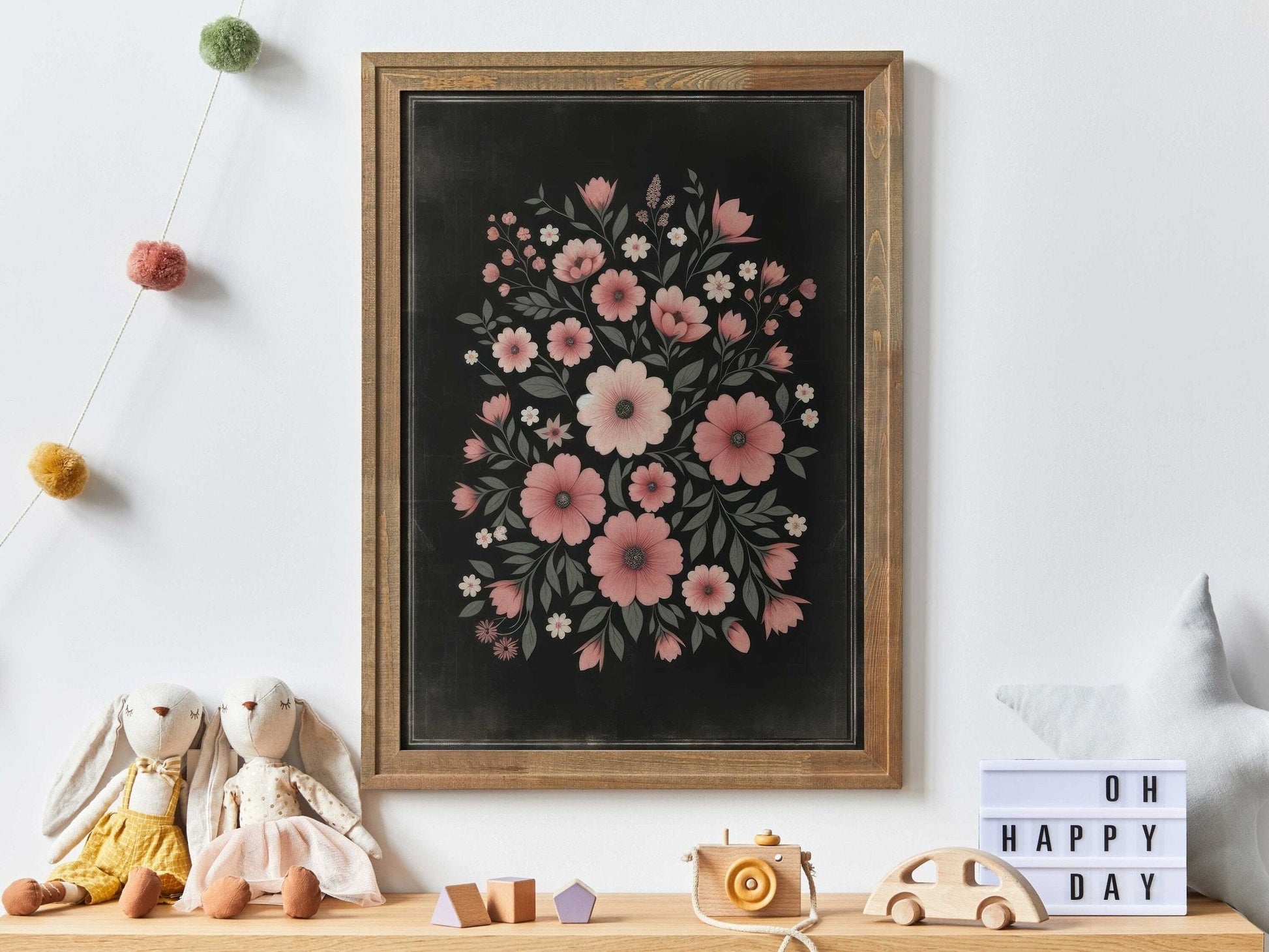 Pink Flower Art, Modern Farmhouse Nursery Decor, Floral Wall Decor - WildfieldPrints