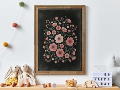 Pink Flower Art, Modern Farmhouse Nursery Decor, Floral Wall Decor - WildfieldPrints