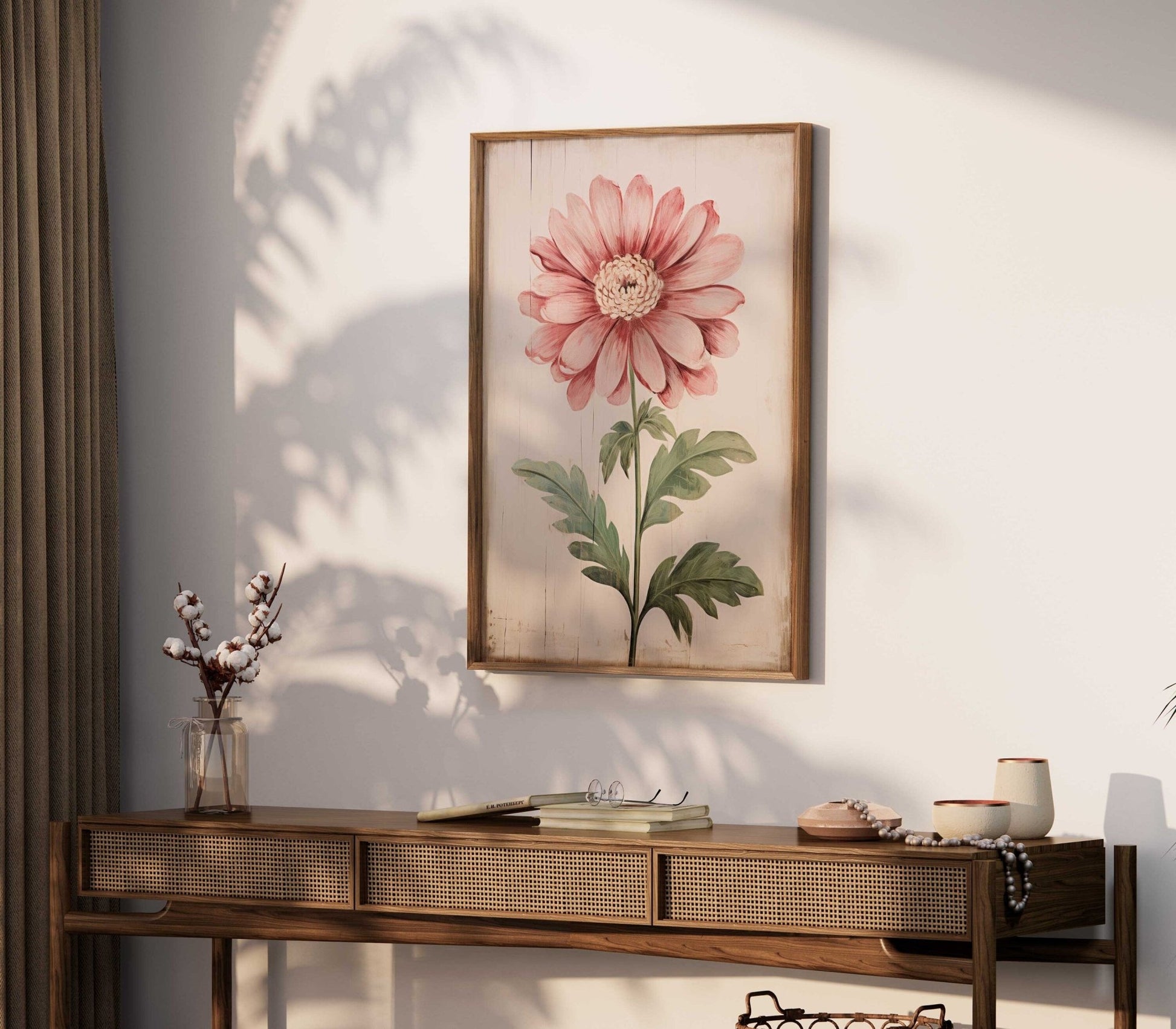 Pink Flower Art Print, Rustic Floral Wall Decor, Shabby Chic Design - WildfieldPrints
