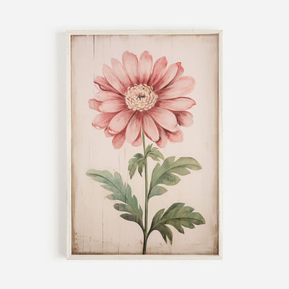 Pink Flower Art Print, Rustic Floral Wall Decor, Shabby Chic Design - WildfieldPrints