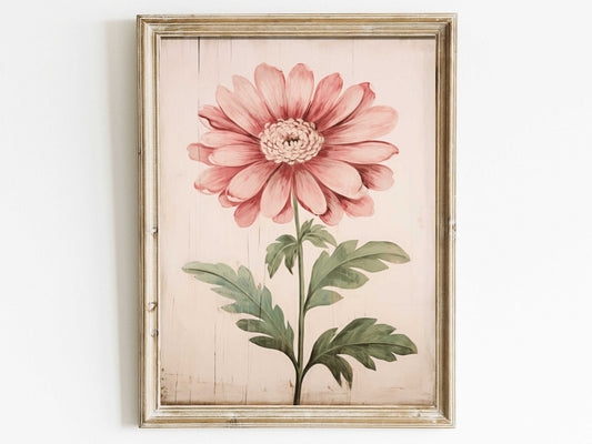 Pink Flower Art Print, Rustic Floral Wall Decor, Shabby Chic Design - WildfieldPrints
