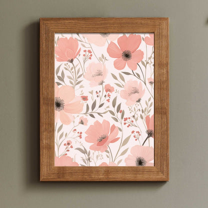 Pink Flower Prints, Coral Floral Pattern Wall Decor, Blooming Art - WildfieldPrints