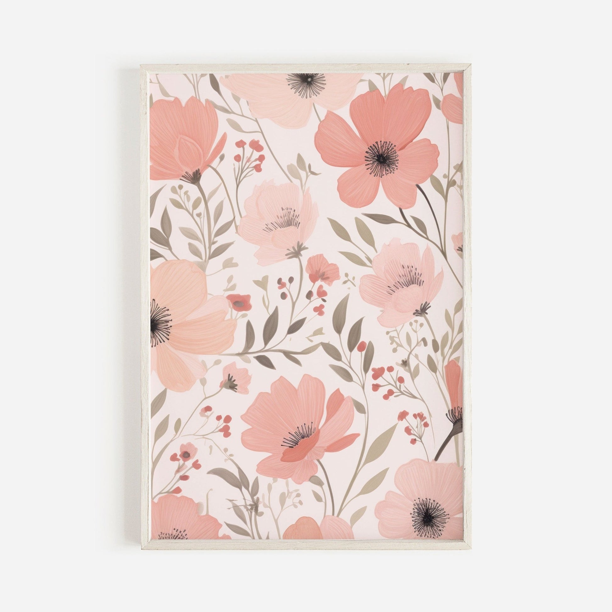 Pink Flower Prints, Coral Floral Pattern Wall Decor, Blooming Art - WildfieldPrints