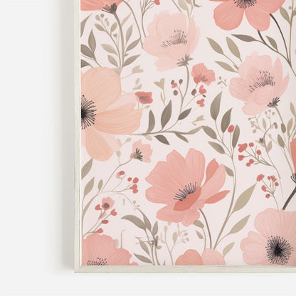 Pink Flower Prints, Coral Floral Pattern Wall Decor, Blooming Art - WildfieldPrints