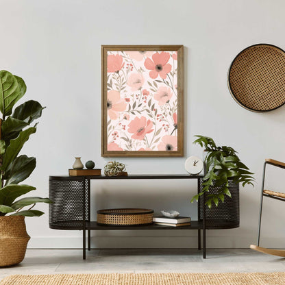 Pink Flower Prints, Coral Floral Pattern Wall Decor, Blooming Art - WildfieldPrints