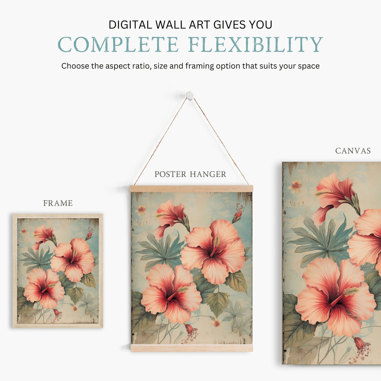 Pink Hibiscus Wall Art – Floral Girls Room Decor