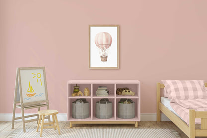 Pink Hot Air Balloon Nursery Print, Adorable Bunny Wall Decor, Gift Idea - WildfieldPrints