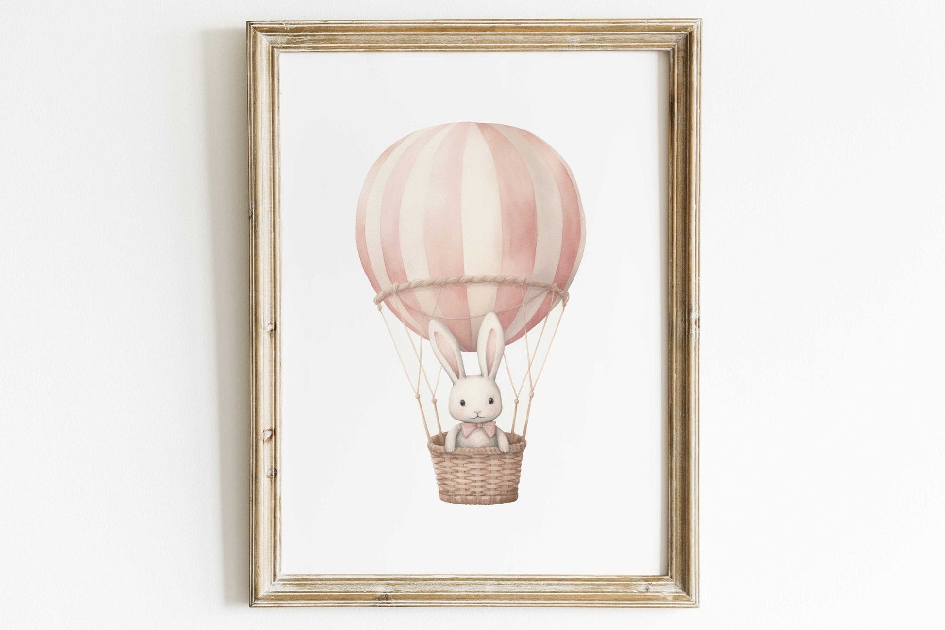 Pink Hot Air Balloon Nursery Print, Adorable Bunny Wall Decor, Gift Idea - WildfieldPrints