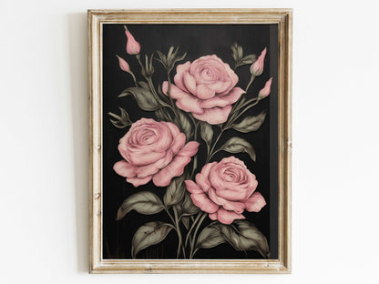 Pink Rose Prints, Rustic Floral Wall Decor, Farmhouse Home Accent - WildfieldPrints