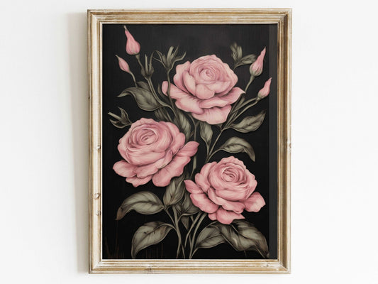 Pink Rose Prints, Rustic Floral Wall Decor, Farmhouse Home Accent - WildfieldPrints