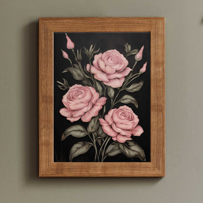 Pink Rose Prints, Rustic Floral Wall Decor, Farmhouse Home Accent - WildfieldPrints