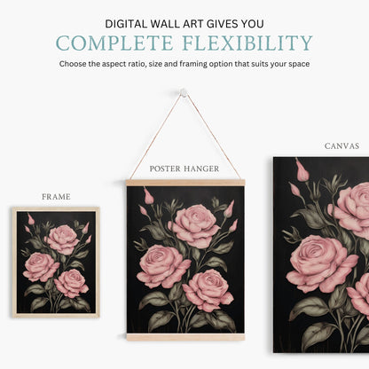 Pink Rose Prints, Rustic Floral Wall Decor, Farmhouse Home Accent - WildfieldPrints