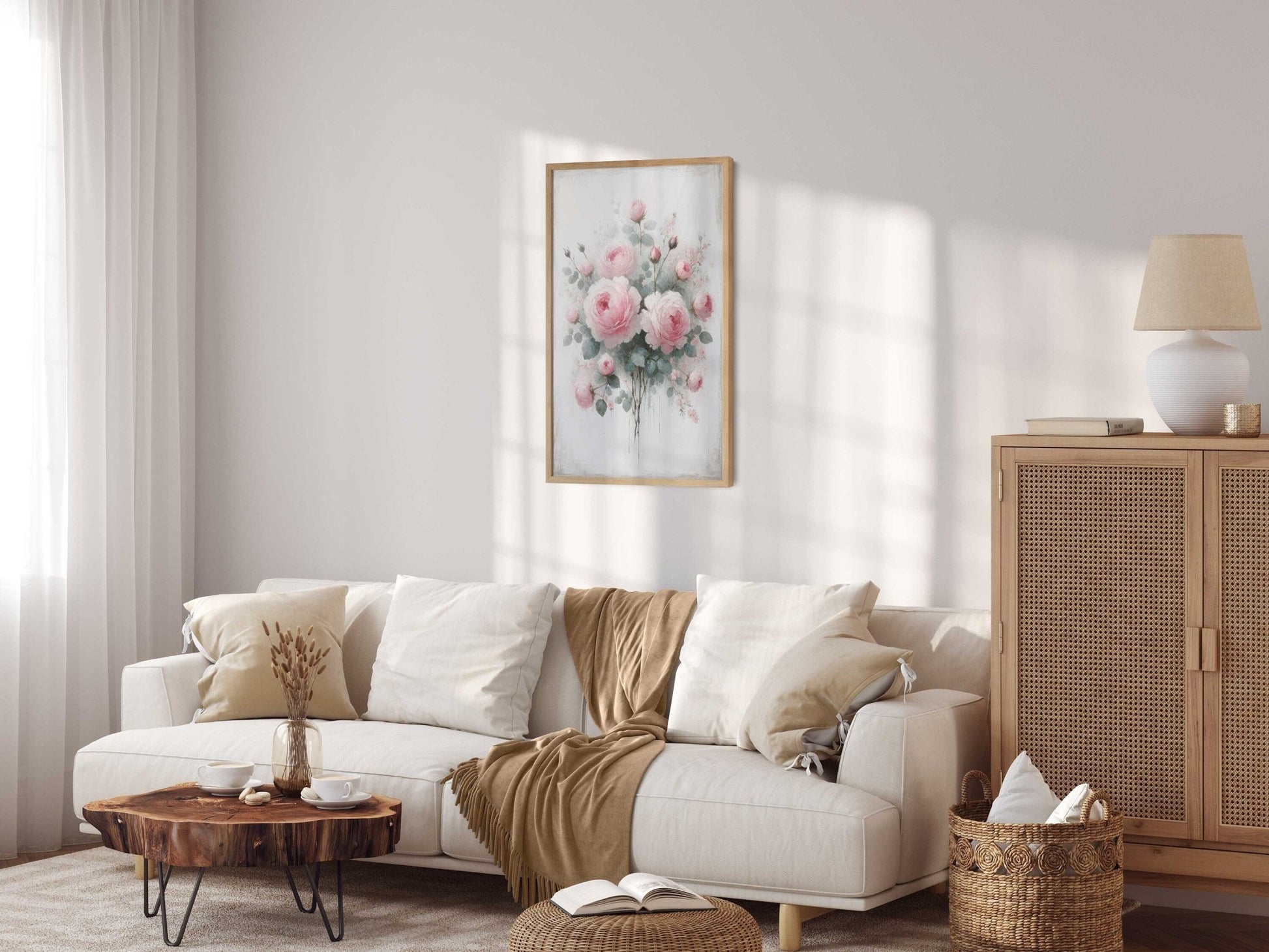 Pink Rose Wall Art, Floral Farmhouse Decor, Rustic Country Style - WildfieldPrints