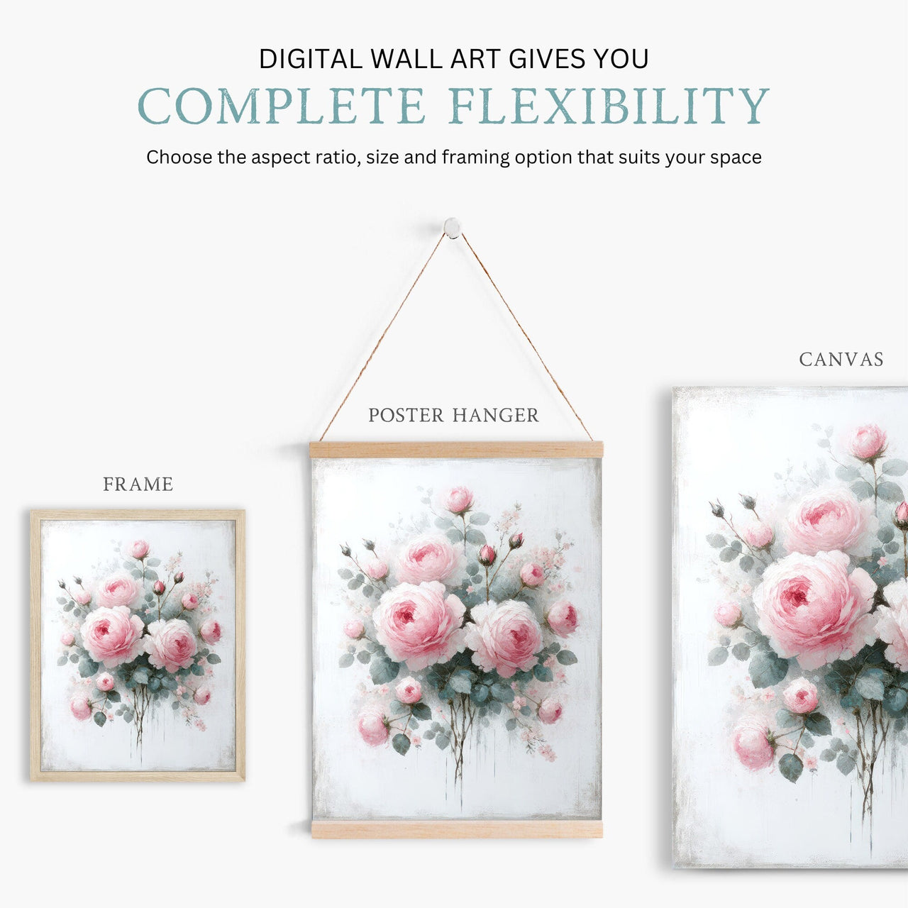 Pink Rose Wall Art – Floral Girls Room Print