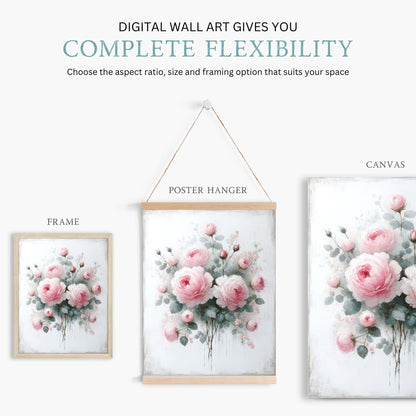 Pink Rose Wall Art, Floral Farmhouse Decor, Rustic Country Style - WildfieldPrints